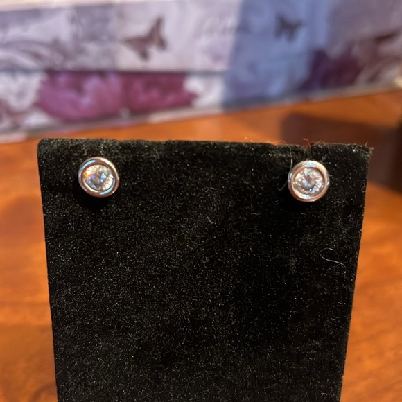 Moissanite Sterling Silver Earrings  Bezel Set in Sterling Silver  1cttw - Picture 3 of 5